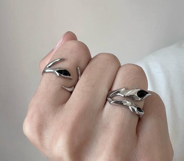 メンズアクセサリー 男性用シルバー調節可能な葉っぱ指輪