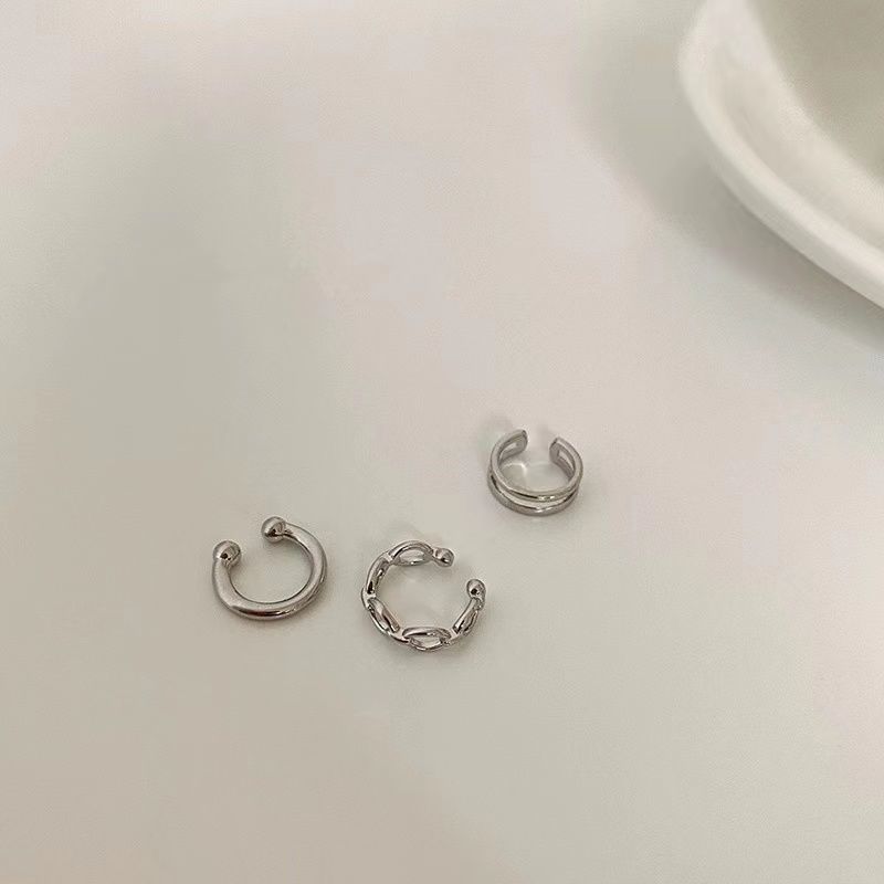 メンズアクセサリー 二連ラインとチェーンリングのイヤーカフ3点セット