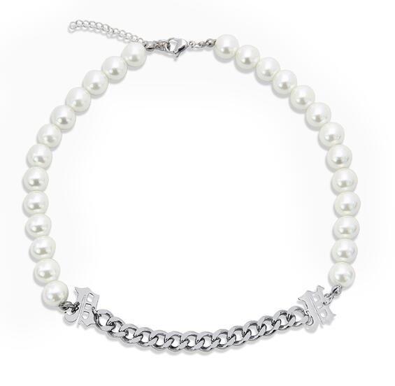 メンズアクセサリー メンズ真珠風チェーン切替ネックレス