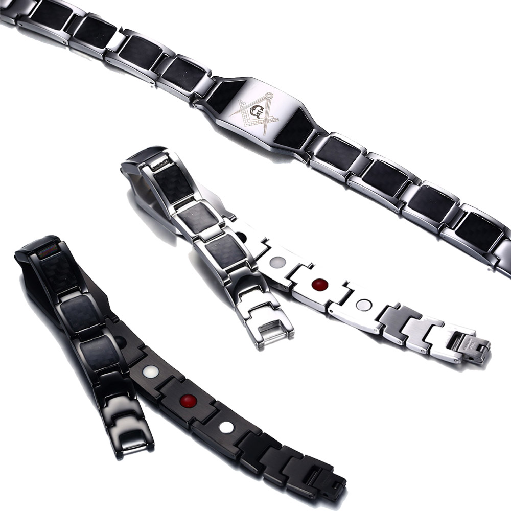 メンズアクセサリー チタン鋼製メンズブレスレット カーボン柄プレート