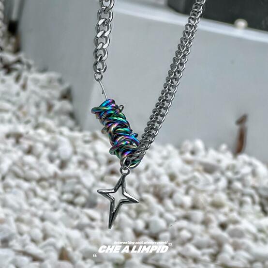 メンズアクセサリー 星型ペンダント付き男性用チェーンネックレス