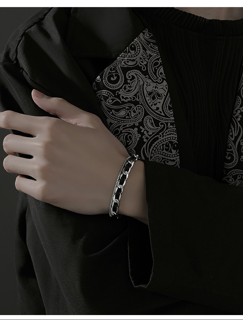メンズアクセサリー 編み込み二連チェーンブレスレット