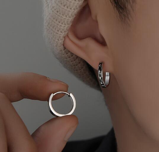 メンズアクセサリー 男性用シルバーフープピアス上品ハンドメイド装飾品
