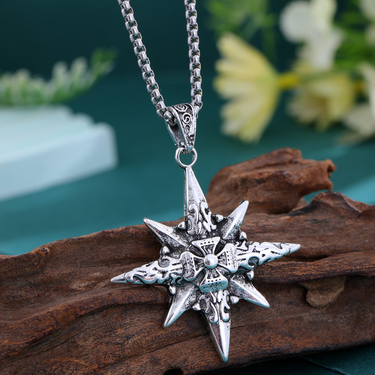 メンズアクセサリー 北極星の導き 彫刻星ネックレス
