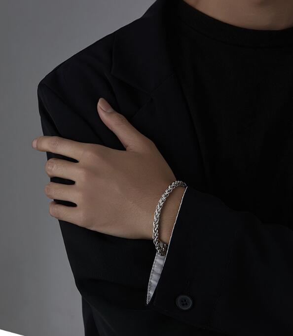 メンズアクセサリー チェーン編み込みブレスレット シルバー調 男性用