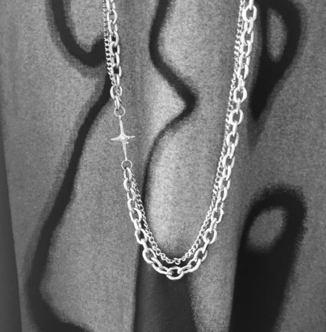 メンズアクセサリー 星型チャーム付き二連チェーンネックレス