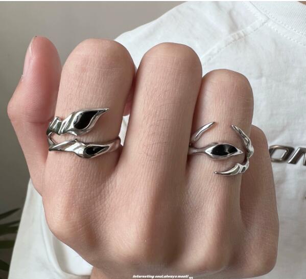 メンズアクセサリー 男性用シルバー調節可能な葉っぱ指輪