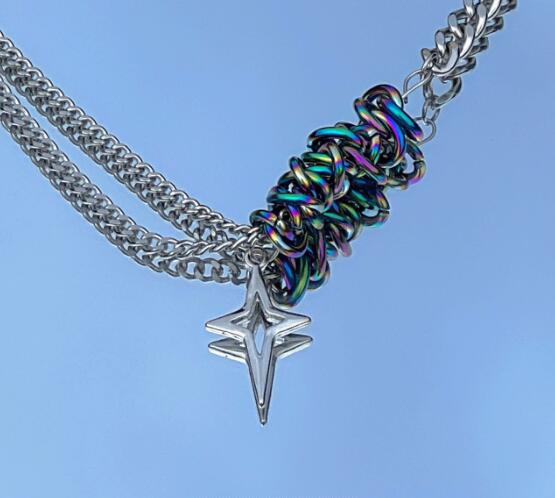 メンズアクセサリー 星型ペンダント付き男性用チェーンネックレス