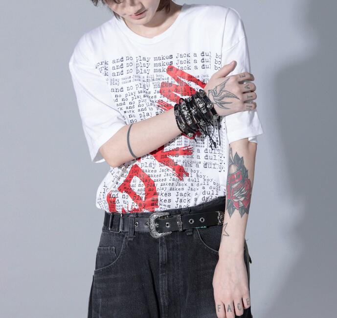 メンズアクセサリー 黒革調パンク系ブレスレット重ね付けセット