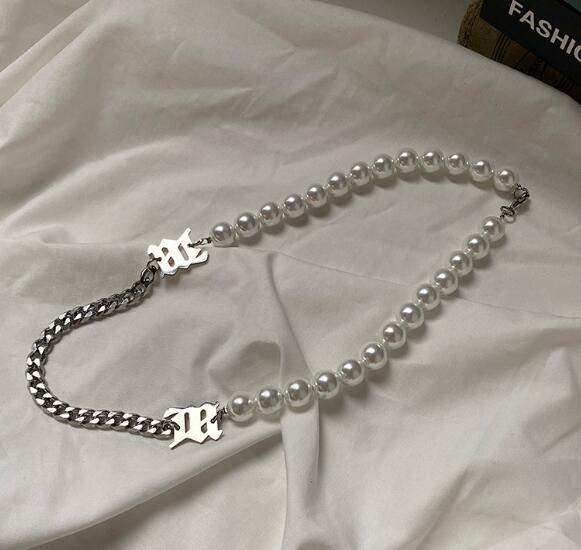 メンズアクセサリー メンズ真珠風チェーン切替ネックレス