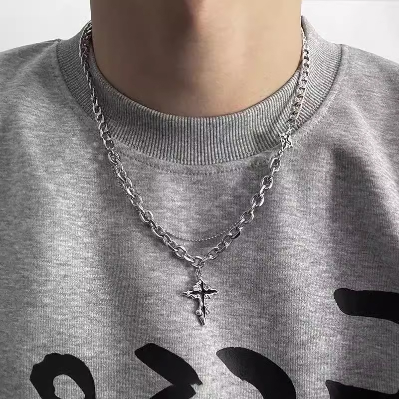 メンズアクセサリー 十字架モチーフチェーンネックレス