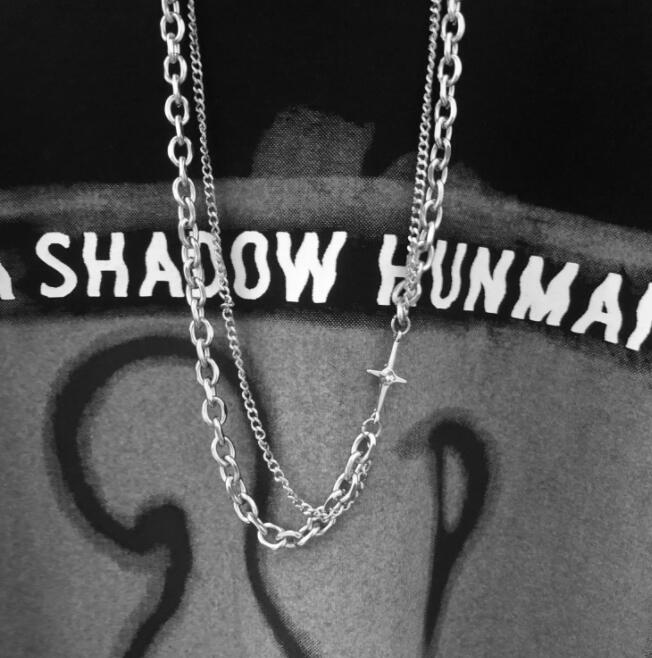 メンズアクセサリー 星型チャーム付き二連チェーンネックレス