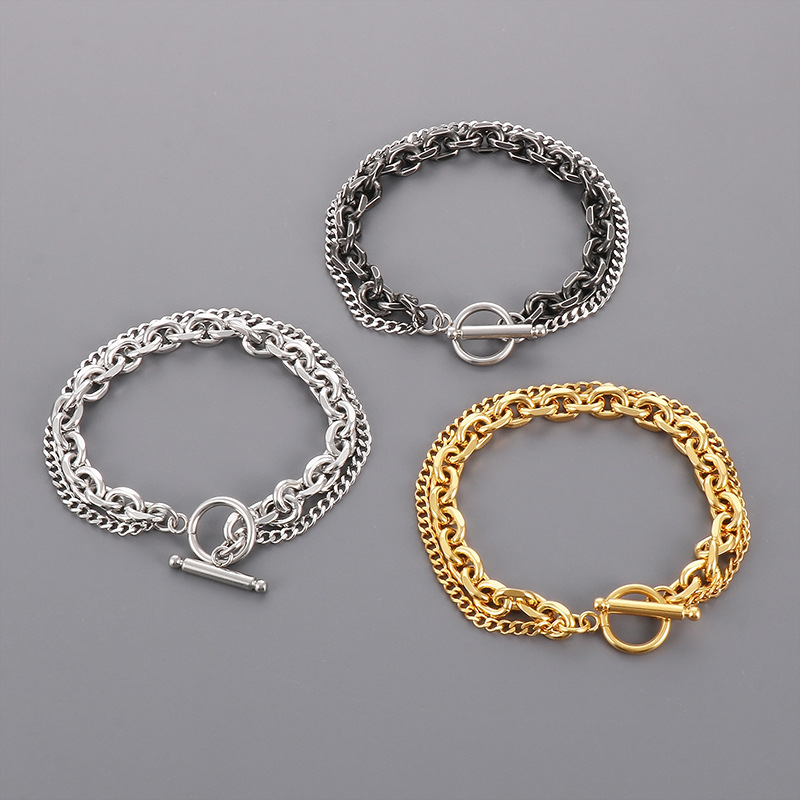 メンズアクセサリー 二重鎖の輝き ダブルチェーンブレスレット