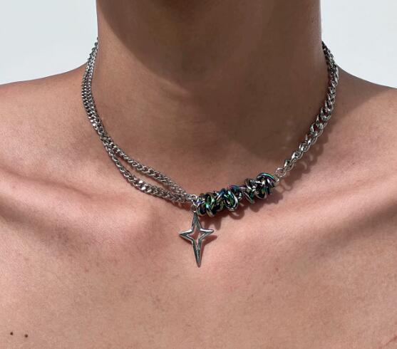 メンズアクセサリー 星型ペンダント付き男性用チェーンネックレス