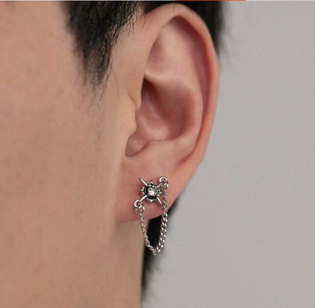 メンズアクセサリー 星型チェーン付きメンズピアス