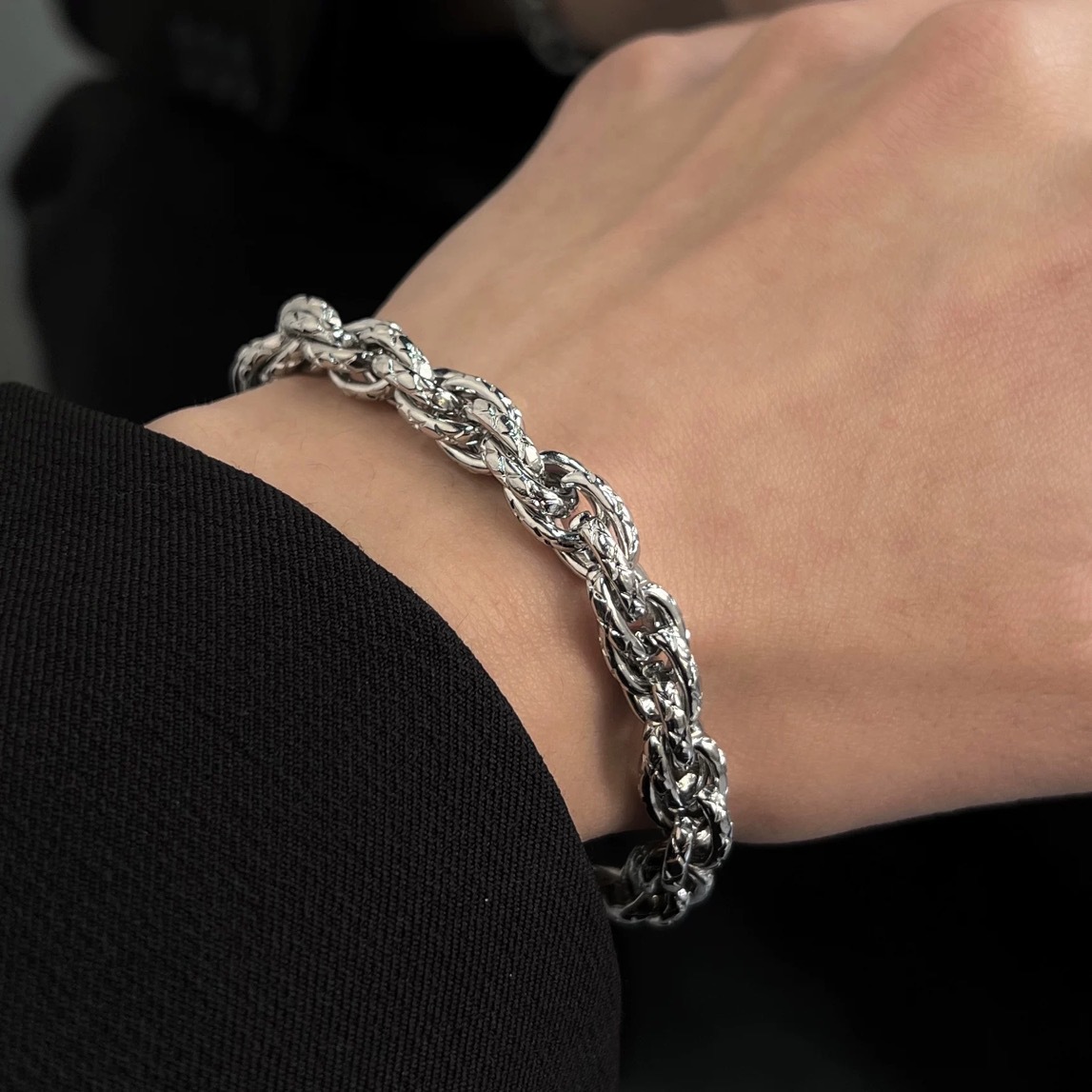 メンズアクセサリー 太編み縄鎖デザイン チェーンブレスレット