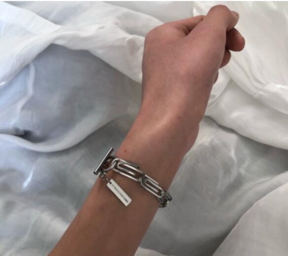 メンズアクセサリー シルバー チェーン ブレスレット プレート付き 男女兼用