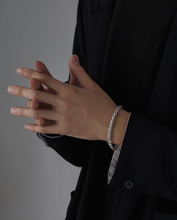 メンズアクセサリー チェーン編み込みブレスレット シルバー調 男性用
