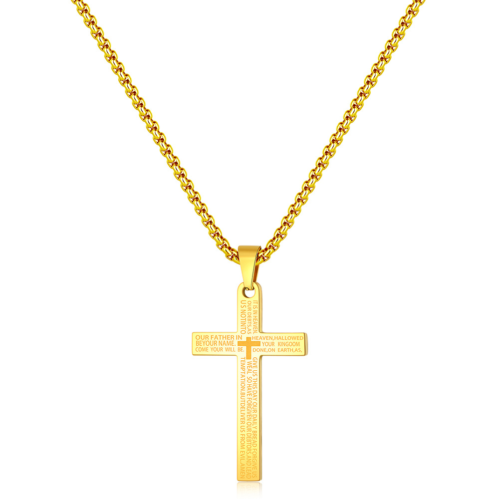 メンズアクセサリー 祈りの言葉を刻む十字架ネックレス