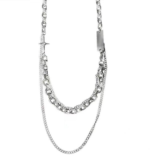 メンズアクセサリー 星型チャーム付き二連チェーンネックレス