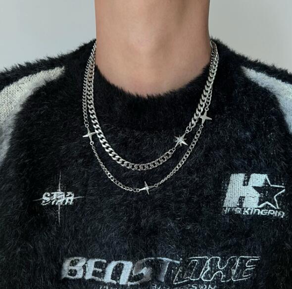 メンズアクセサリー 星モチーフ重ね付け風チェーンネックレス