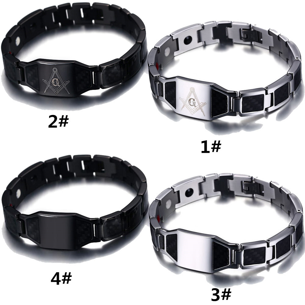 メンズアクセサリー チタン鋼製メンズブレスレット カーボン柄プレート