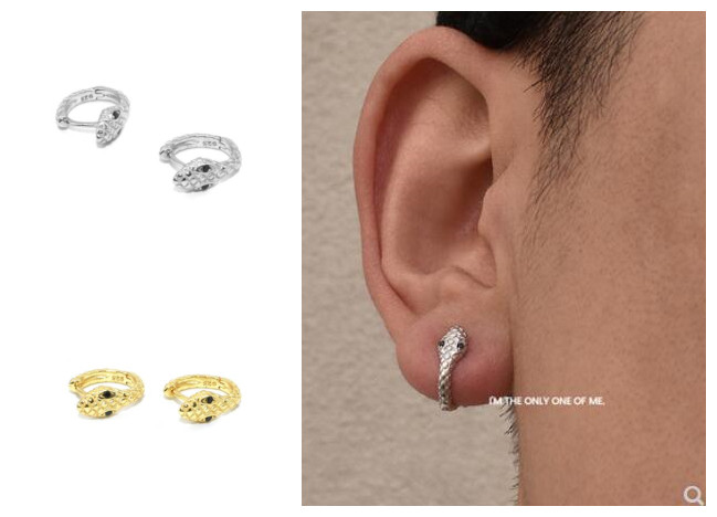メンズアクセサリー 蛇モチーフ メンズ フープピアス 銀・金