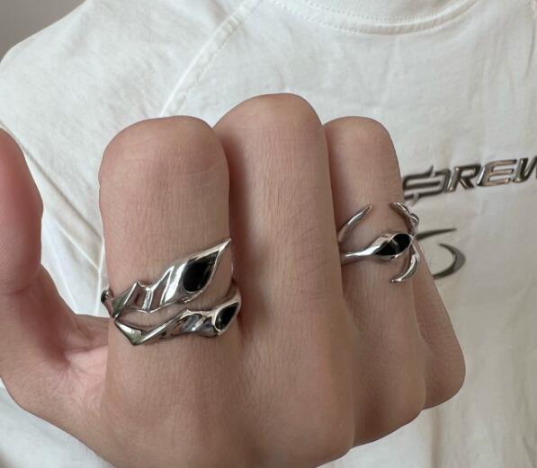 メンズアクセサリー 男性用シルバー調節可能な葉っぱ指輪