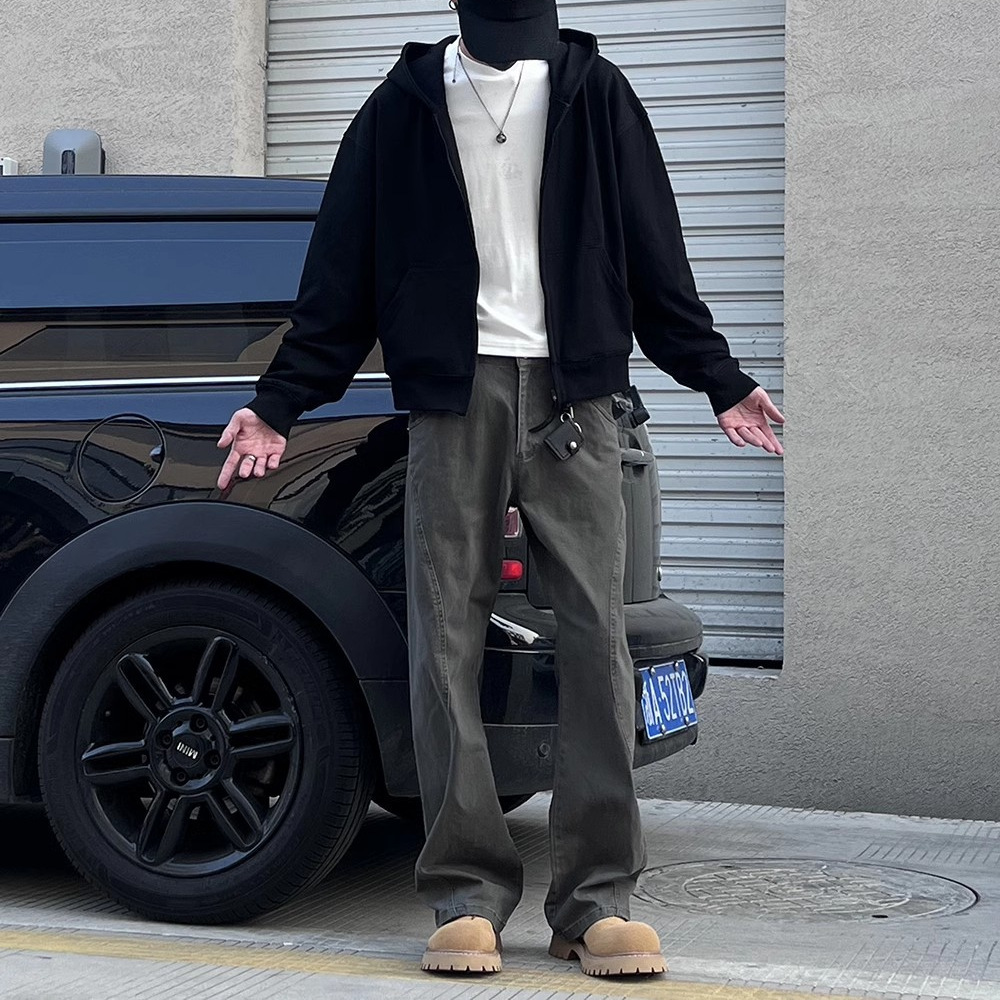 デニムパンツメンズ カーゴ ストリート風ワイドシルエットカーゴパンツ