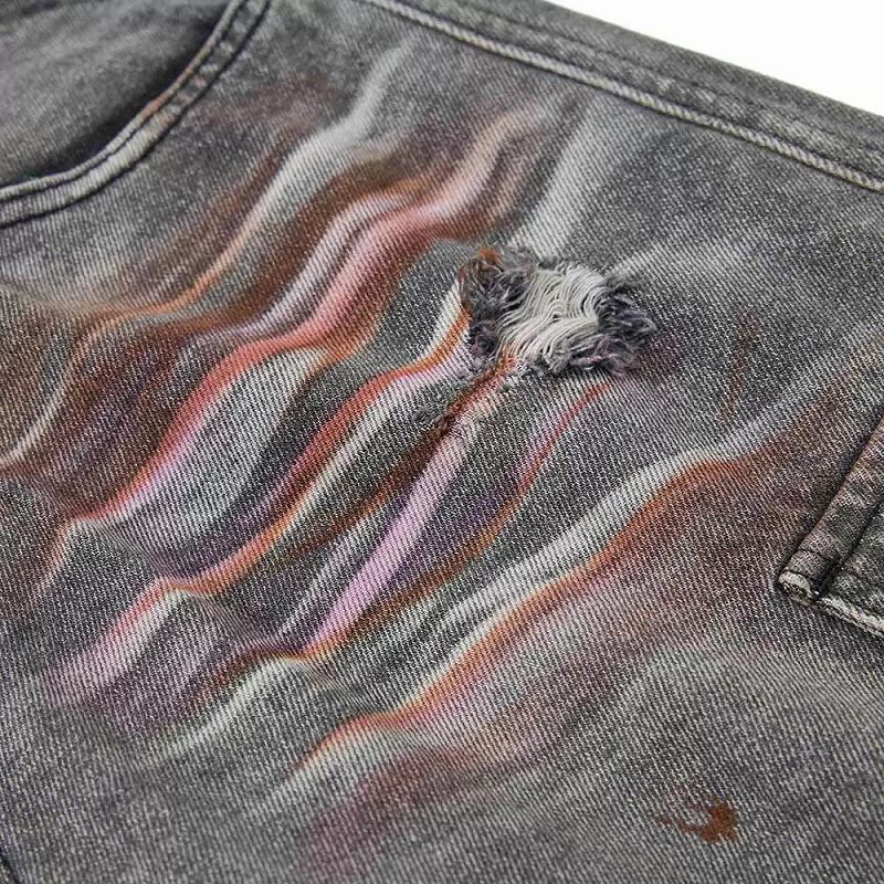 メンズデニムパンツ ダメージ加工カーゴデニムパンツ ワイド メンズ