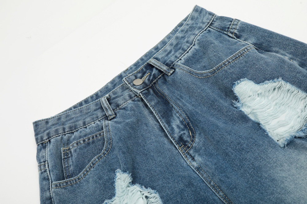 メンズデニムパンツ ダメージ加工カーゴ男女兼用全2色