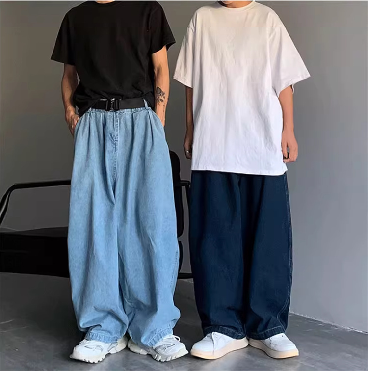 デニムパンツメンズ ゆったりワイドデニムパンツ四季対応男女兼用