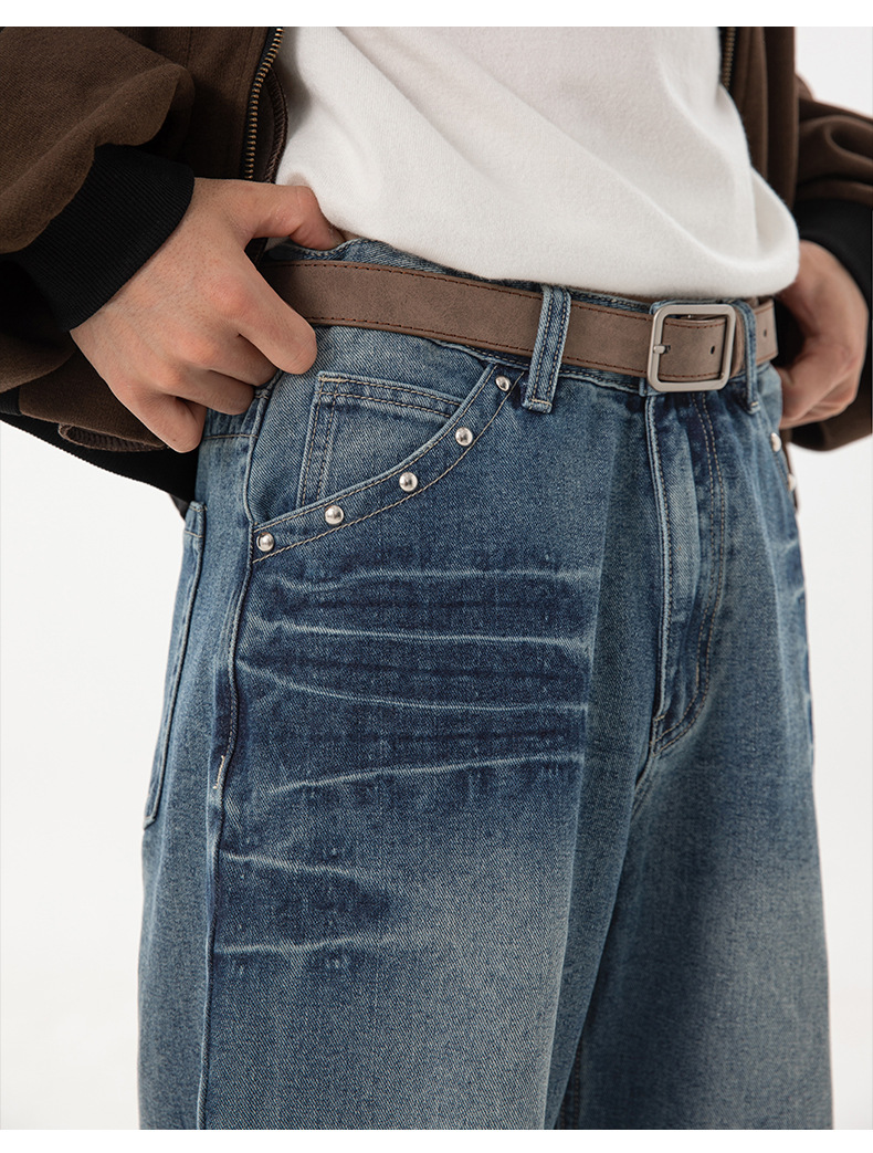 メンズデニムパンツ ウォッシュ加工 ワイドストレート 全2色