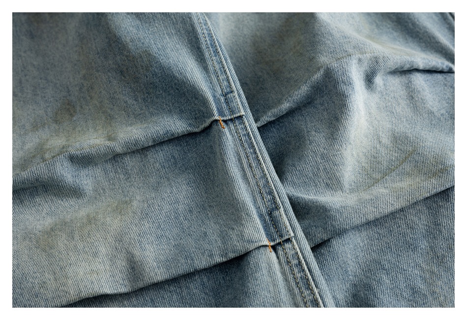 メンズデニムパンツ ダメージ加工カーゴデニムパンツ男女兼用ワイド