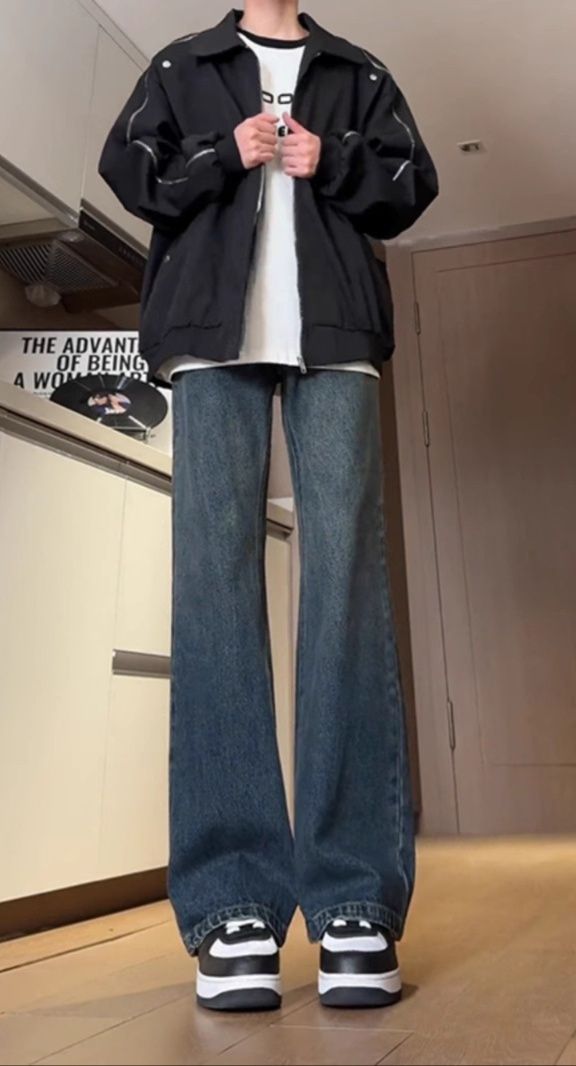 デニムパンツメンズ フレア ゆったり広がりデニムパンツ