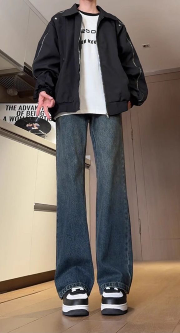 デニムパンツメンズ フレア ゆったり広がりデニムパンツ
