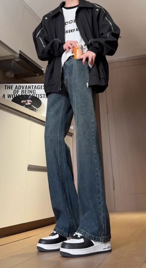 デニムパンツメンズ フレア ゆったり広がりデニムパンツ