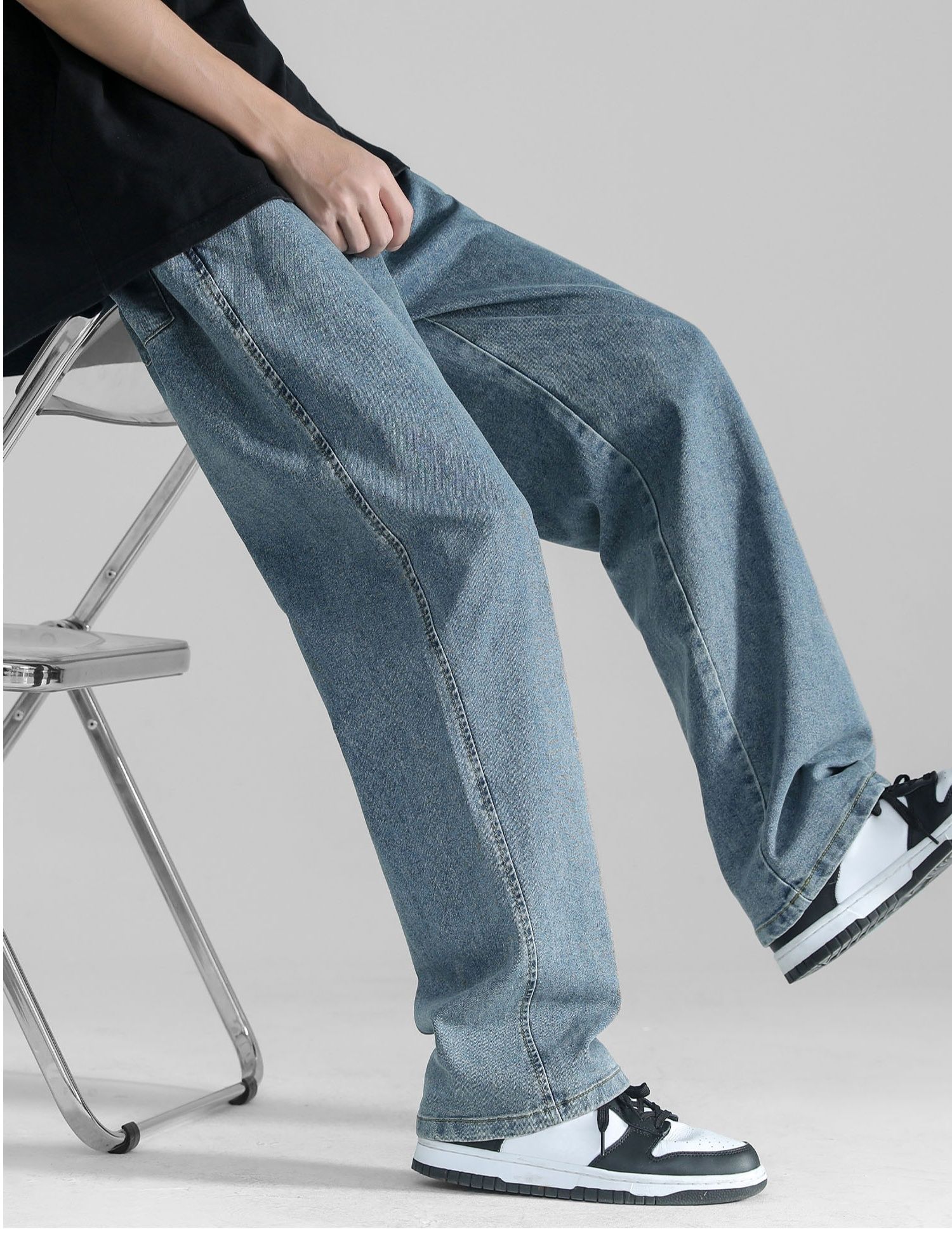 デニムパンツメンズ ワイド ゆったり紐付きデニムワイドパンツ