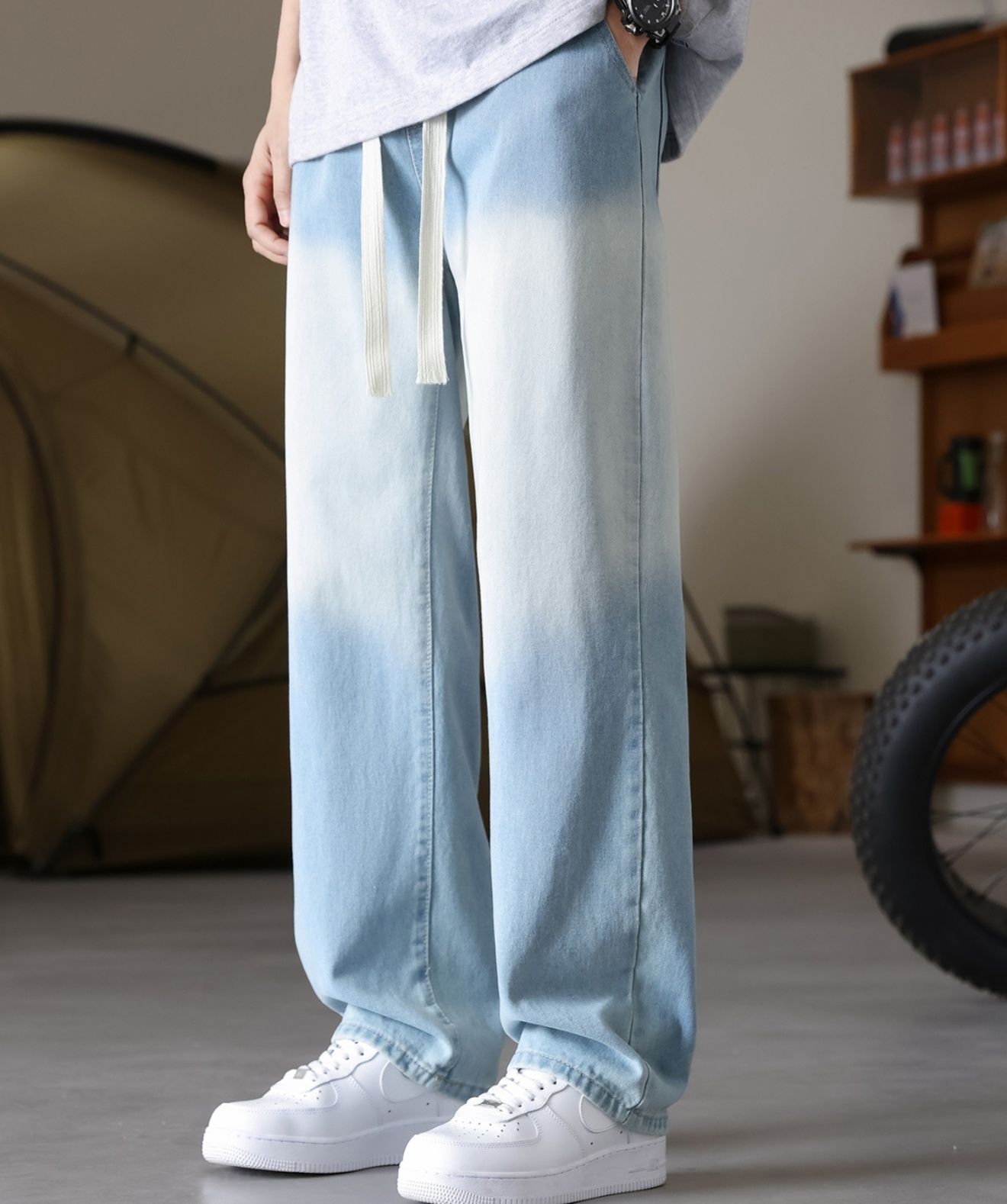 デニムパンツメンズ ワイド 瞬間冷感ワイドデニムパンツ