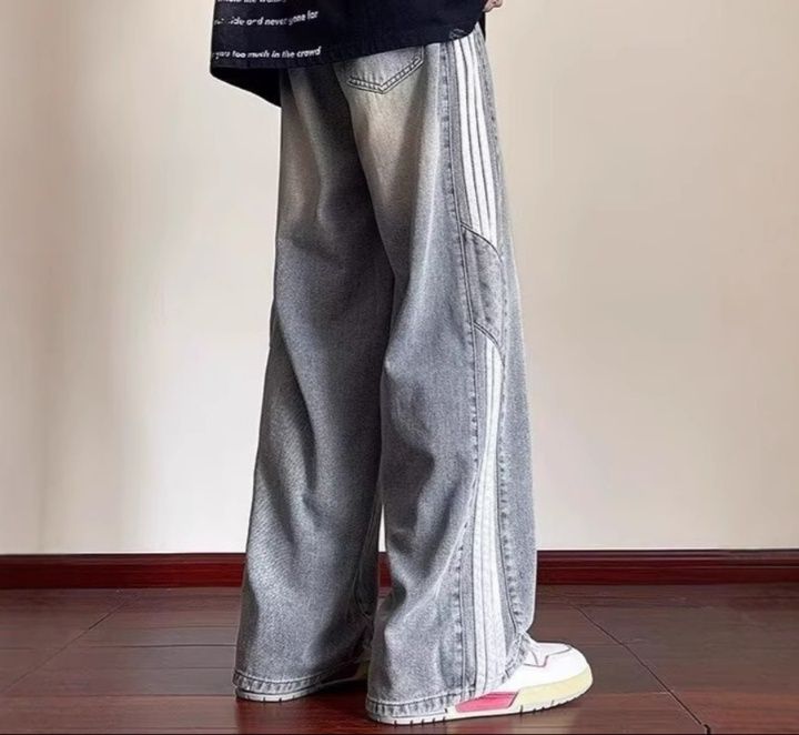 デニムパンツメンズ バギー ゆったりシルエットライン入りバギーデニム