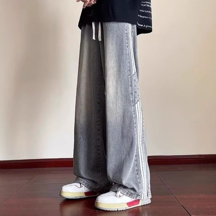デニムパンツメンズ バギー ゆったりシルエットライン入りバギーデニム