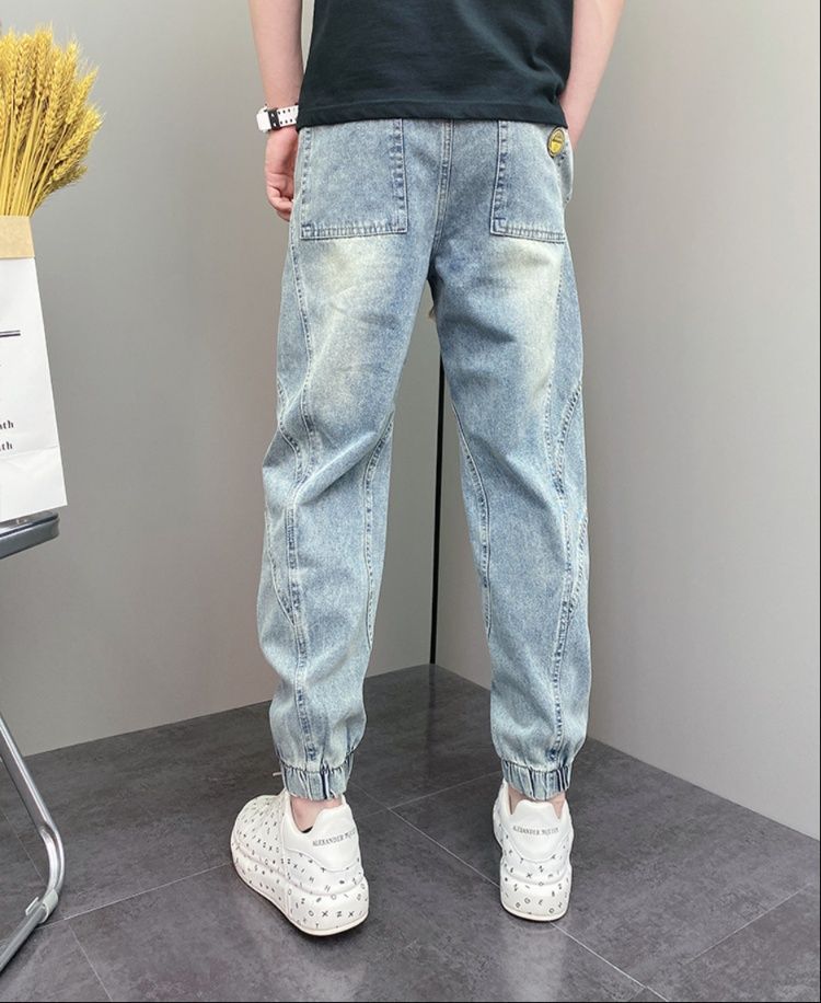 デニムパンツメンズ テーパード ウエスト紐付きジョガーデニム