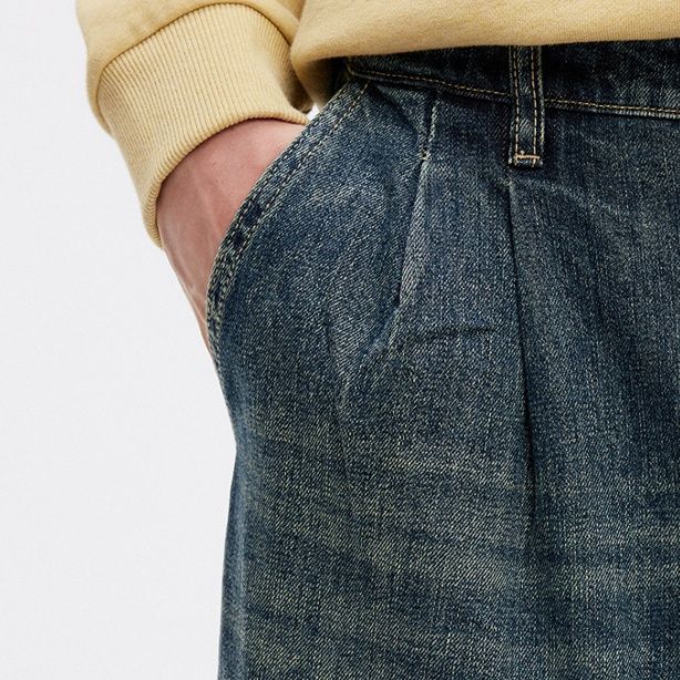 デニムパンツメンズ ゆったりシルエット裾絞りデニムパンツ