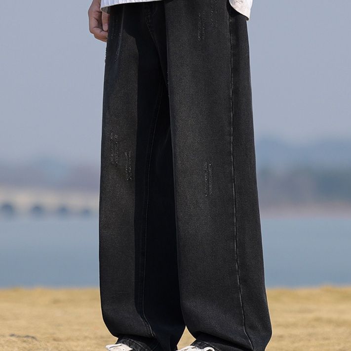 デニムパンツメンズ ゆったりシルエット ヴィンテージ加工 ワイド デニム パンツ