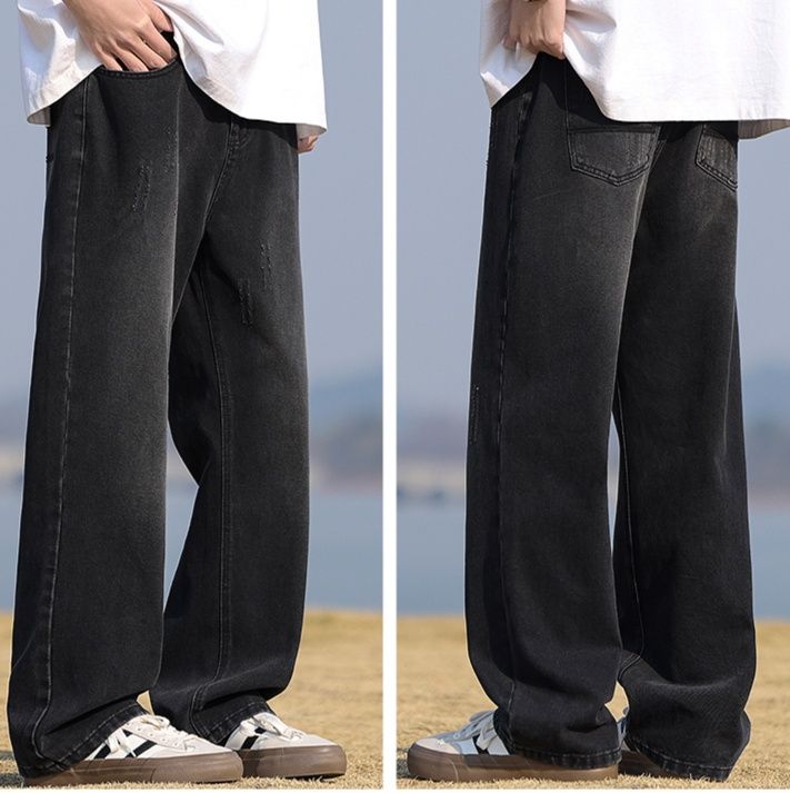 デニムパンツメンズ ゆったりシルエット ヴィンテージ加工 ワイド デニム パンツ