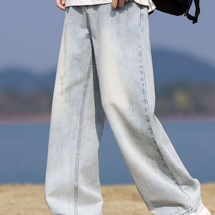 デニムパンツメンズ ゆったりシルエット ヴィンテージ加工 ワイド デニム パンツ
