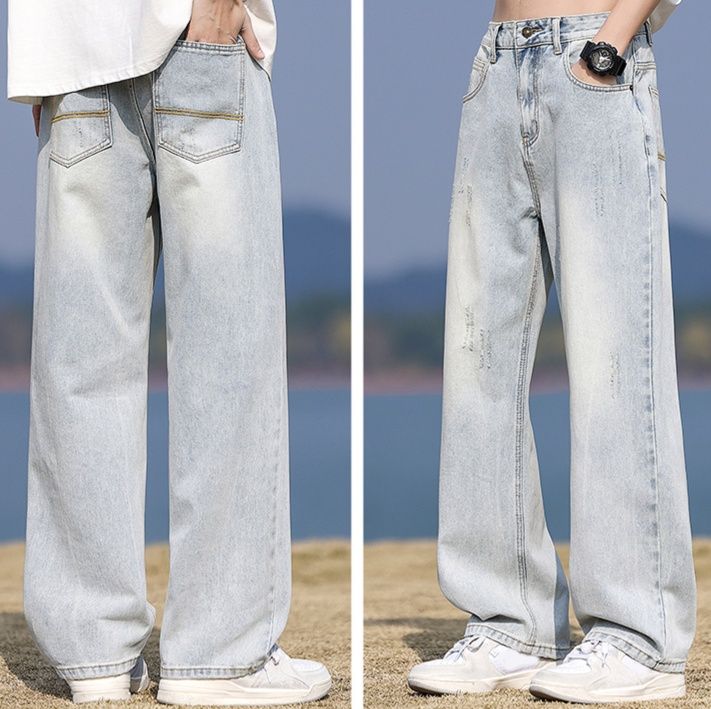 デニムパンツメンズ ゆったりシルエット ヴィンテージ加工 ワイド デニム パンツ