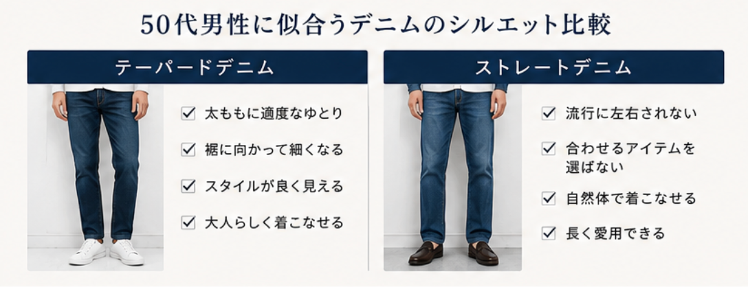 50代男性に似合うデニムのシルエット