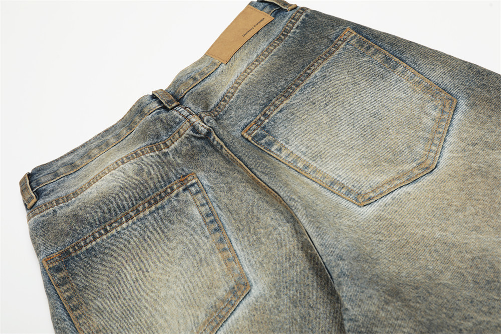 メンズデニムパンツ ダメージ加工 ヴィンテージ風 ワイド