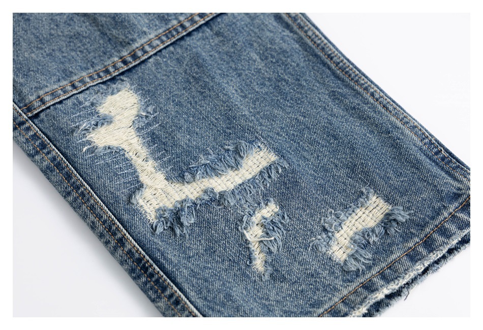 メンズデニムパンツ ダメージ加工ワイドデニムパンツ メンズストリート系